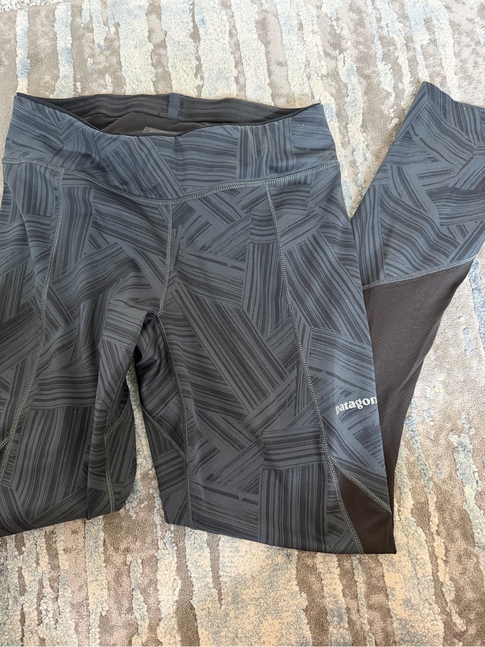 Patagonia Black and Dark Gray Striped Active Leggings